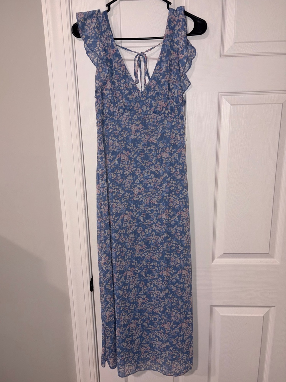 No Boundaries Blue Floral Ruffle Maxi Dress